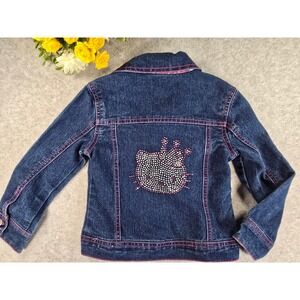 Hello Kitty Sanrio Girls Denim Jacket Blue Pink Stitching Rhinestone Size 4 2011